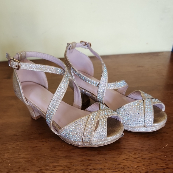 Link Fantastic-90K Girl's Rhinestone Chunk Heel Sandals Size 10 - Picture 1 of 8